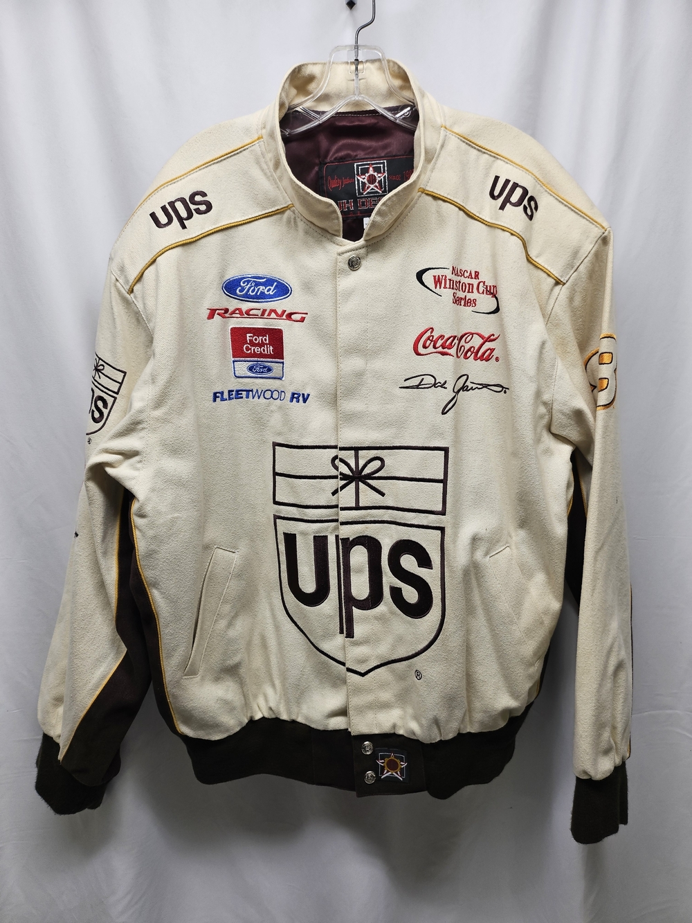 UPS Branded Men's Racing Bomber Jacket in Cream and Brown